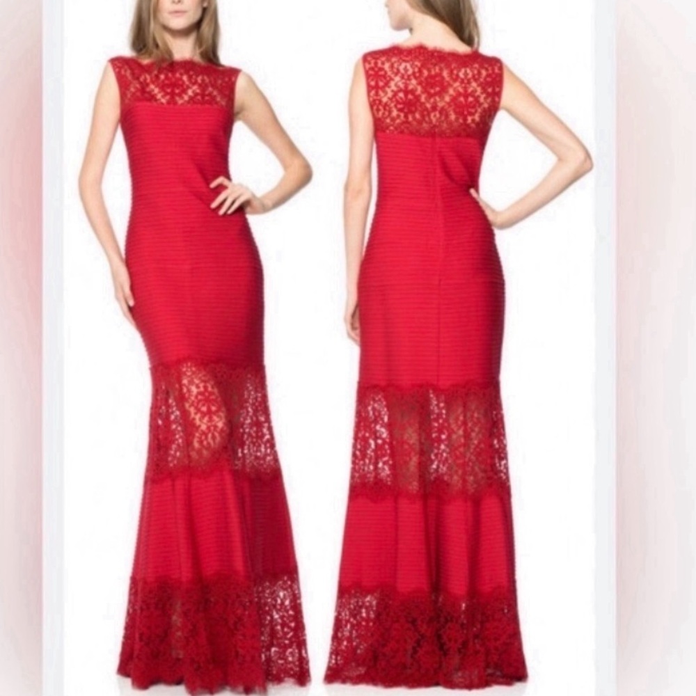 Tadashi Shoji Pintuck Jersey Boatneck Sleeveless Maxi Dress in Red Size XS